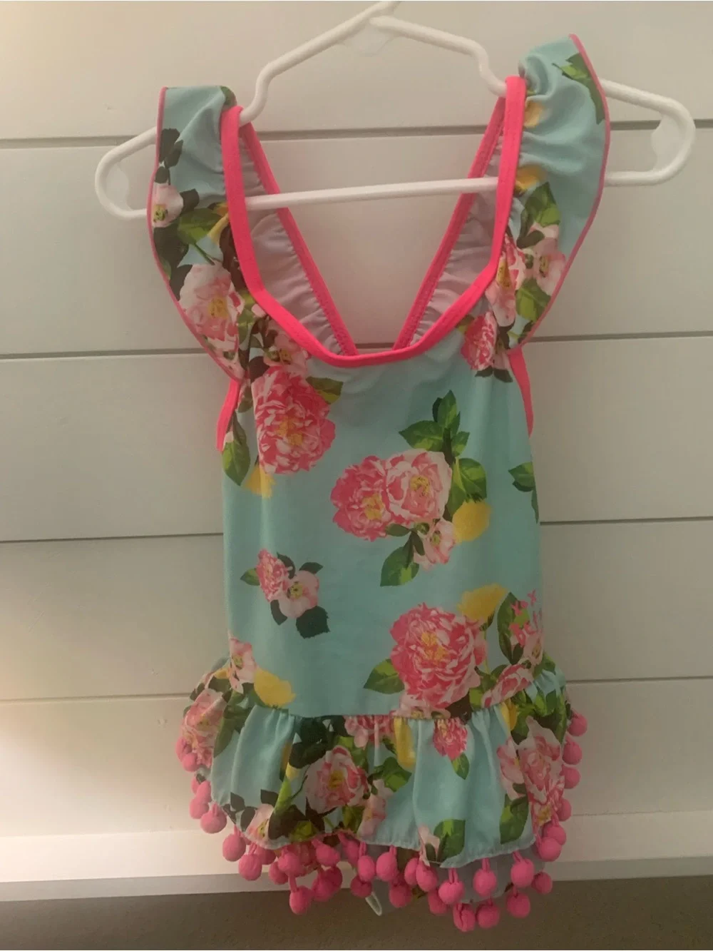 Betsey Johnson Floral Pink-Trim One-Piece Swimsuit. Size 6
